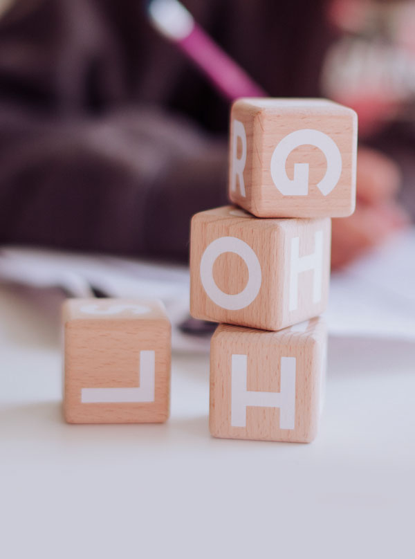Wooden alphabet blocks